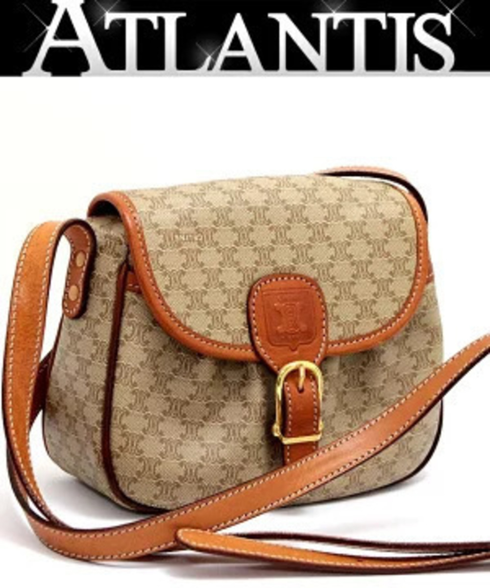 Celine Macadam Shoulder Bag Pochette Leather Beige Cream